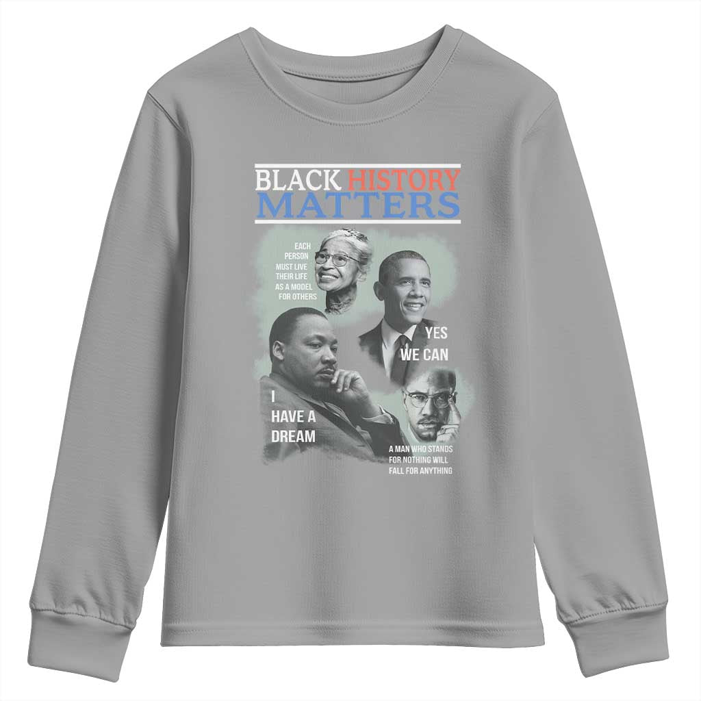 Black History Matters Youth Sweatshirt MLK Malcolm X Obama Rosa Parks Inspirational Tribute - Wonder Print Shop