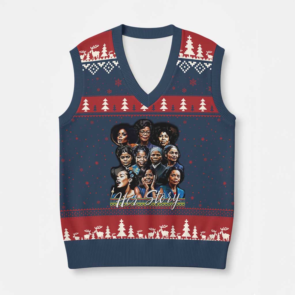 HerStory Tribute V-Neck Knit Sweater Vest Celebrating Legendary Black Women of History and Power - Wonder Print Shop