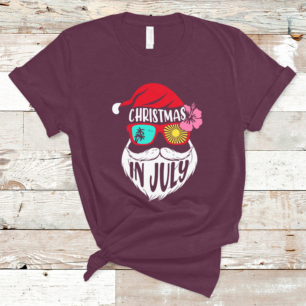 Christmas in July T Shirt Funny Santa Christmas In July Beach Summer Vacation - Wonder Print Shop