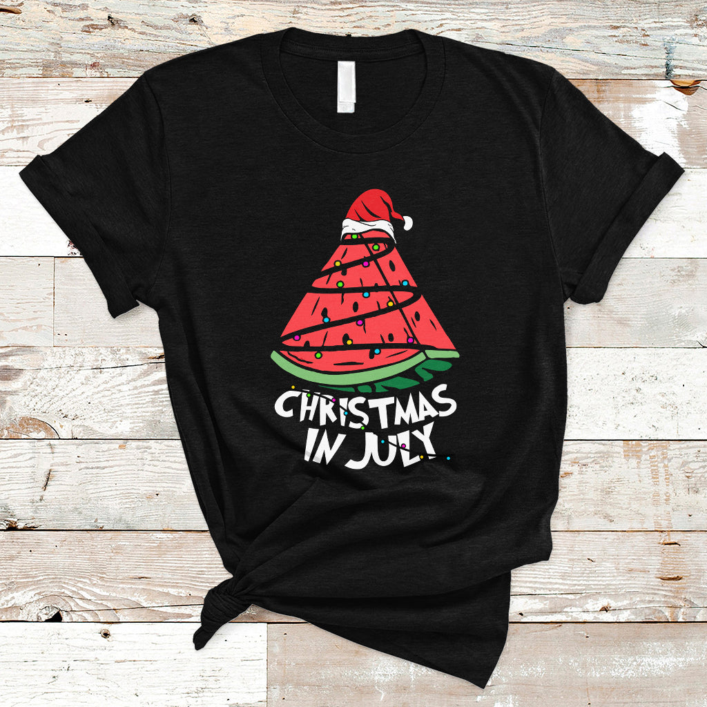 Christmas in July T Shirt Christmas In July Watermelon Xmas Tree Summer Beach Vacation - Wonder Print Shop