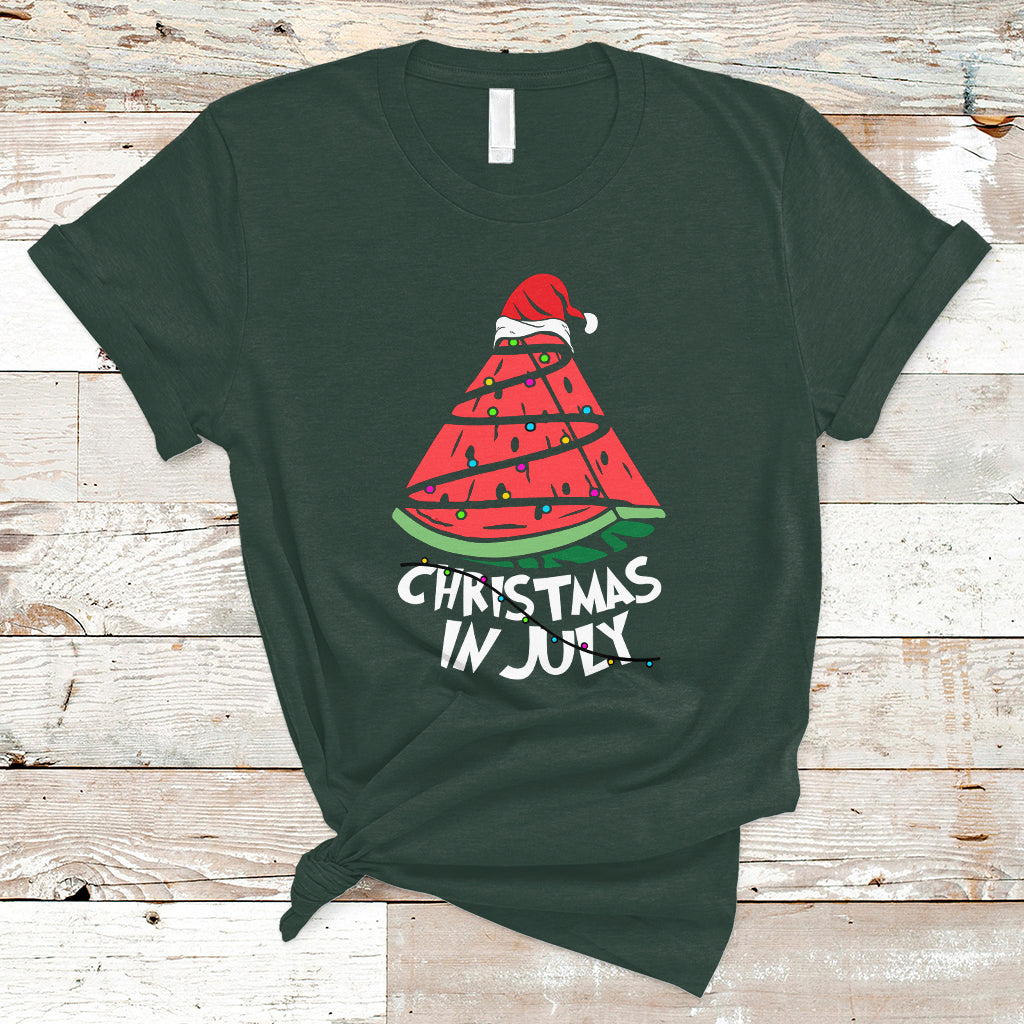 Christmas in July T Shirt Christmas In July Watermelon Xmas Tree Summer Beach Vacation - Wonder Print Shop
