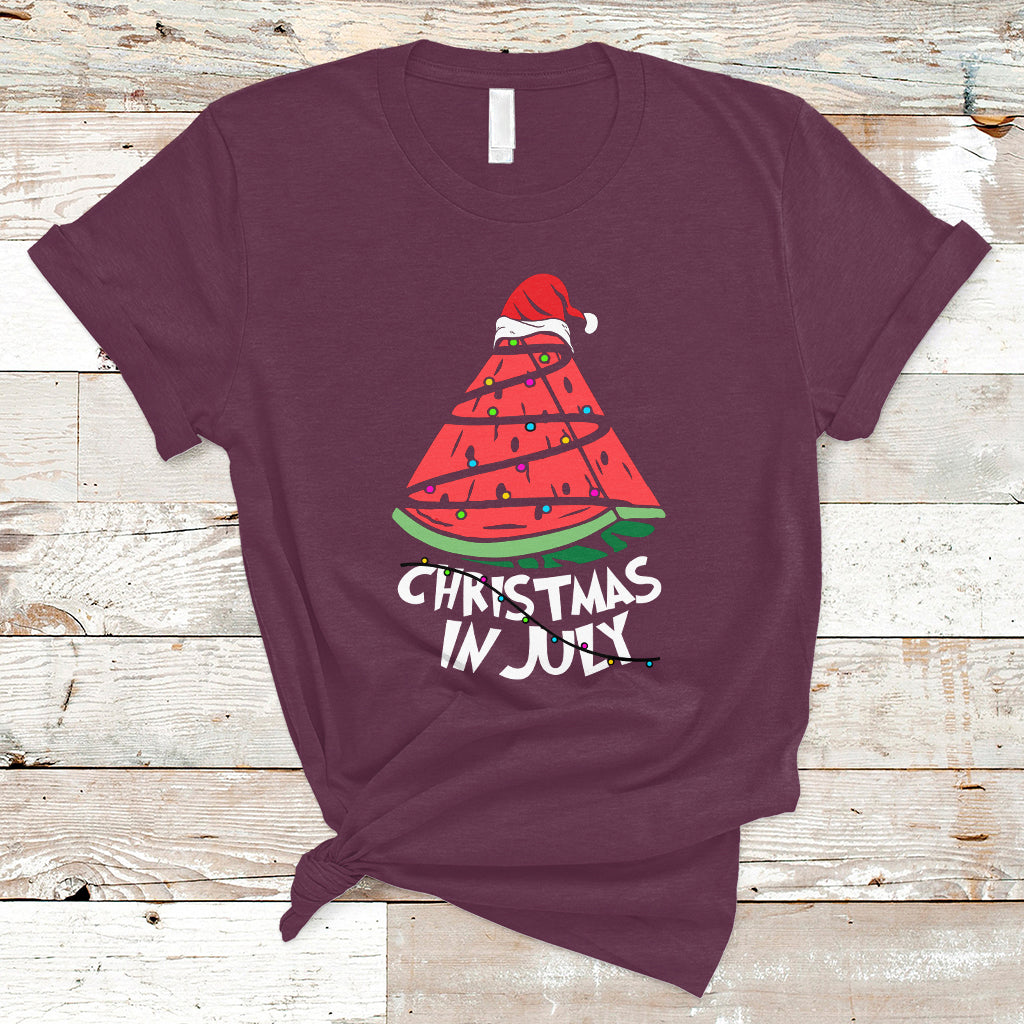 Christmas in July T Shirt Christmas In July Watermelon Xmas Tree Summer Beach Vacation - Wonder Print Shop
