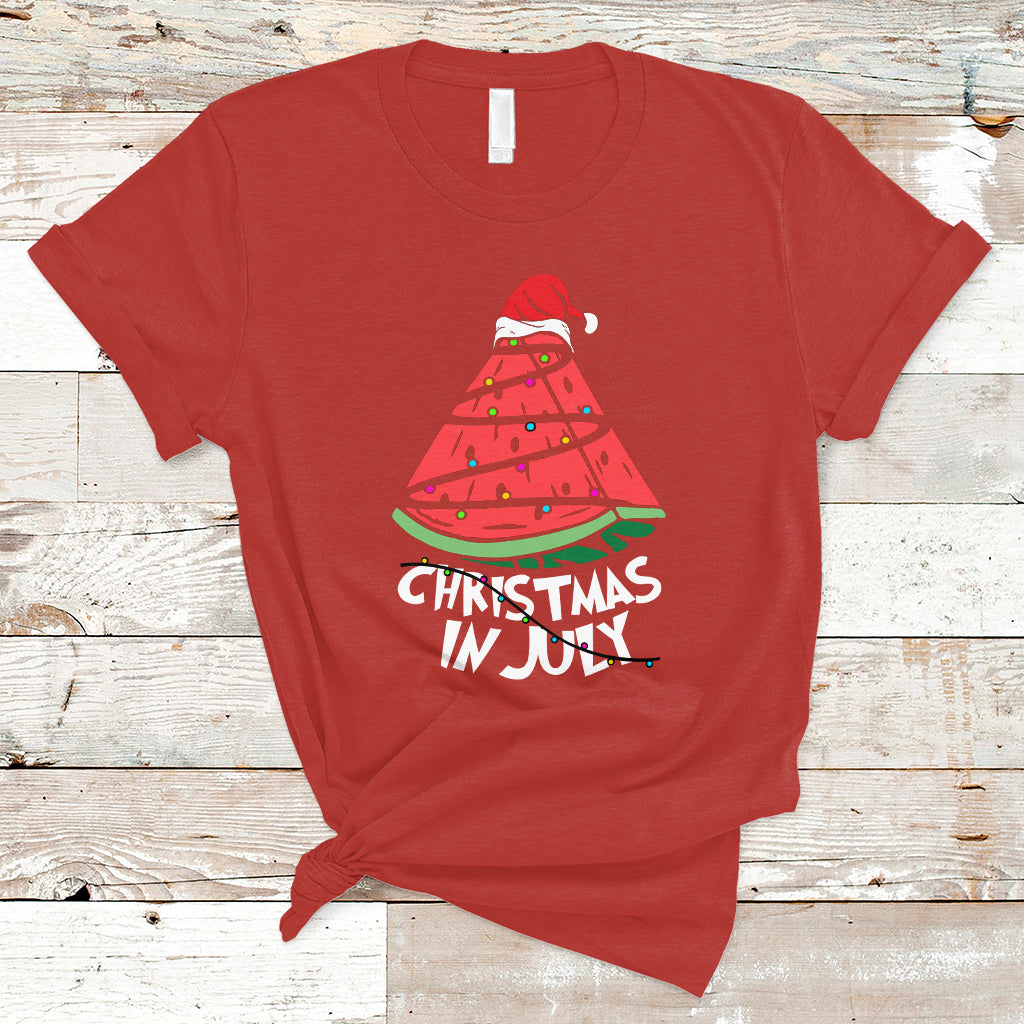 Christmas in July T Shirt Christmas In July Watermelon Xmas Tree Summer Beach Vacation - Wonder Print Shop