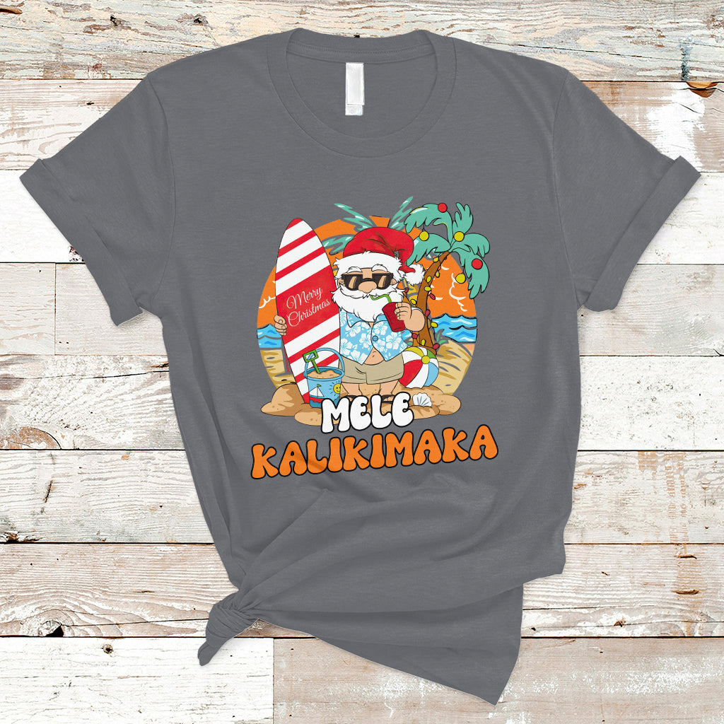 Christmas in July T Shirt Mele Kalikimaka Palm Tree Hawaiian Santa Christmas In July - Wonder Print Shop