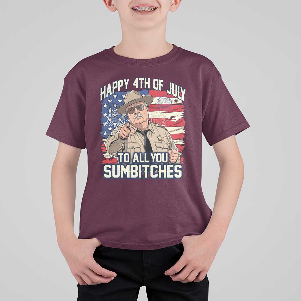 Happy 4th of July To All You Sumbitches Funny Sheriff T Shirt For Kid Retro Movie Quote Inspo Country Humor
