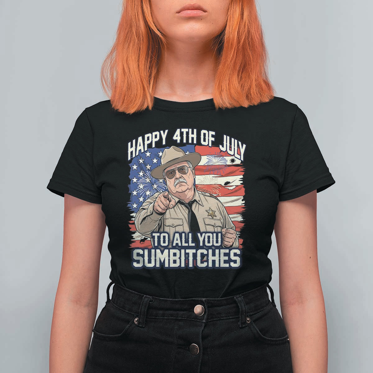Happy 4th of July To All You Sumbitches Funny Sheriff T Shirt For Women Retro Movie Quote Inspo Country Humor