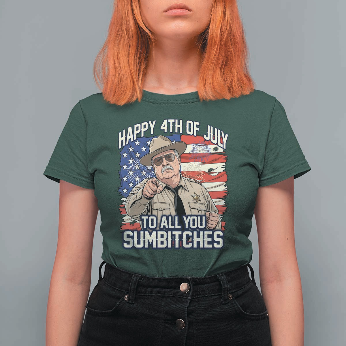 Happy 4th of July To All You Sumbitches Funny Sheriff T Shirt For Women Retro Movie Quote Inspo Country Humor