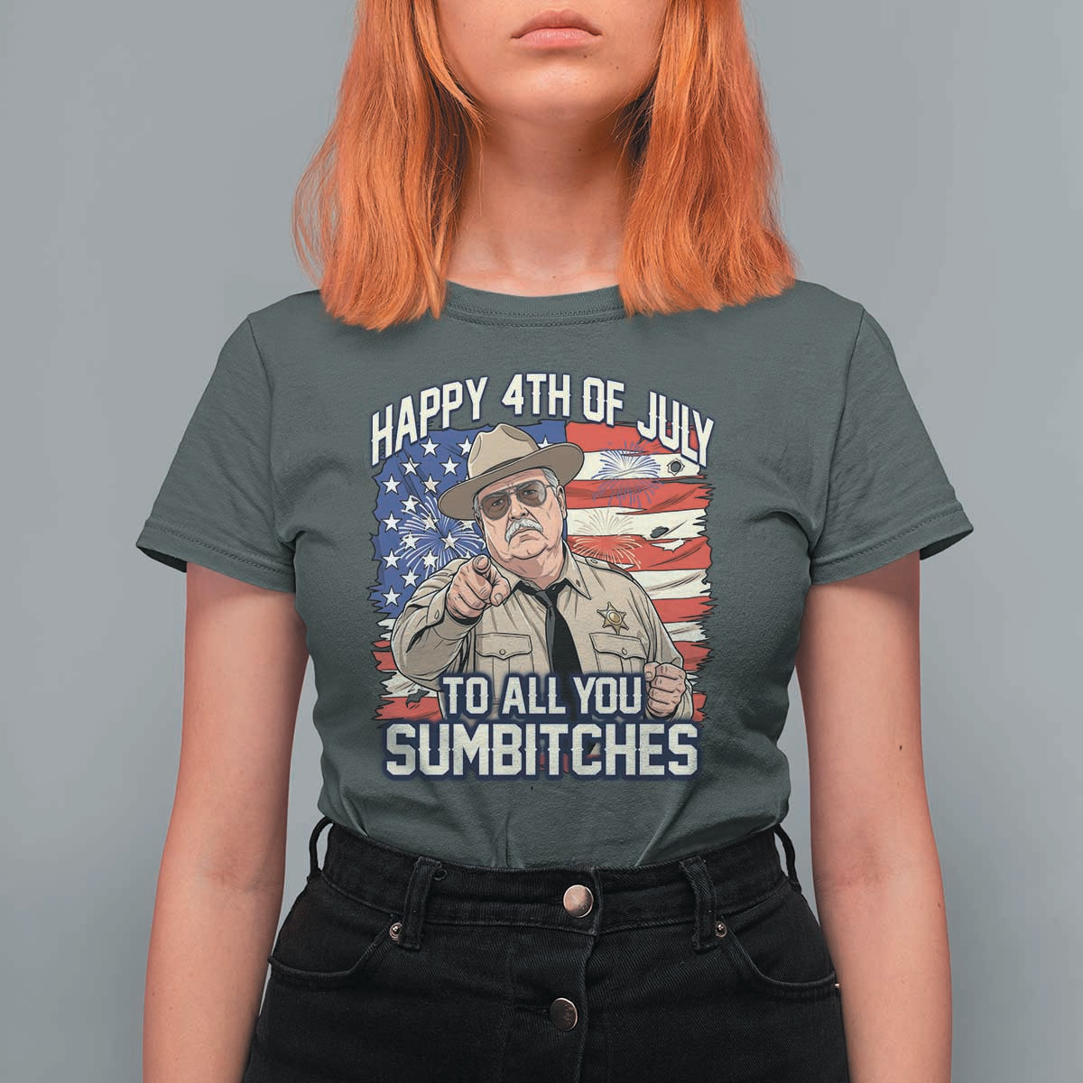Happy 4th of July To All You Sumbitches Funny Sheriff T Shirt For Women Retro Movie Quote Inspo Country Humor