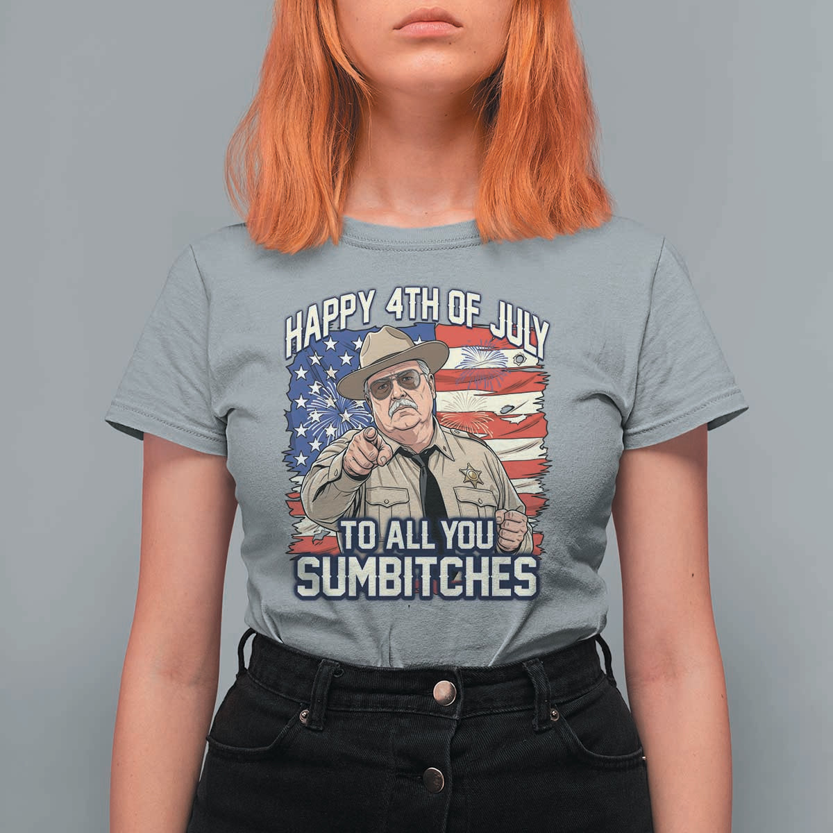 Happy 4th of July To All You Sumbitches Funny Sheriff T Shirt For Women Retro Movie Quote Inspo Country Humor
