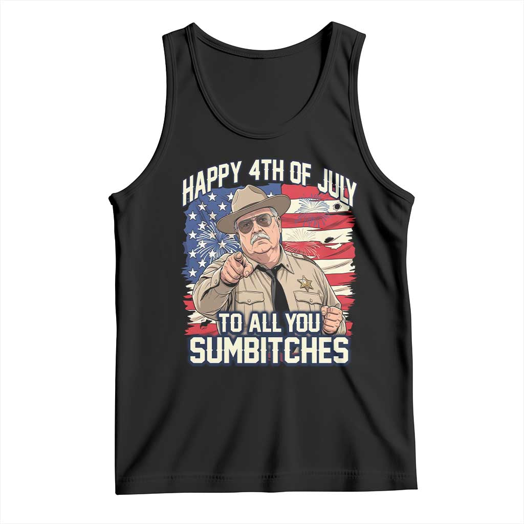 Happy 4th of July To All You Sumbitches Funny Sheriff Tank Top Retro Movie Quote Inspo Country Humor