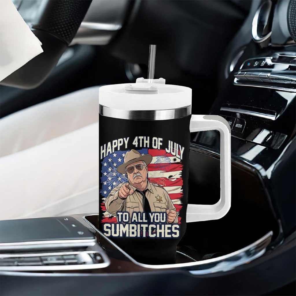 Happy 4th of July To All You Sumbitches Funny Sheriff Tumbler With Handle Retro Movie Quote Inspo Country Humor