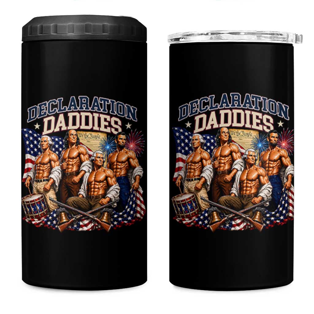 1776 America Declaration Daddies Patriotic 4 in 1 Can Cooler Tumbler Funny Buff Founding Fathers Muscular Patriots
