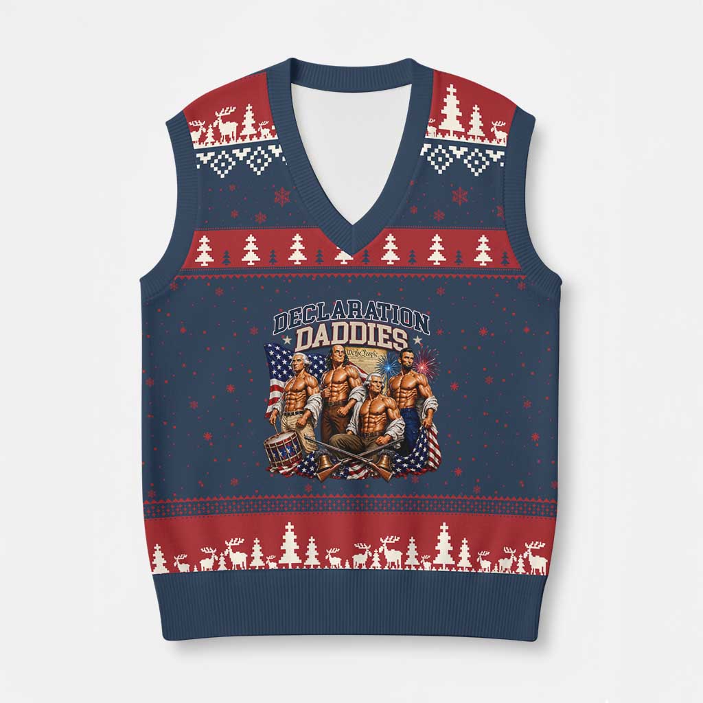 1776 America Declaration Daddies Patriotic V-Neck Knit Sweater Vest Funny Buff Founding Fathers Muscular Patriots