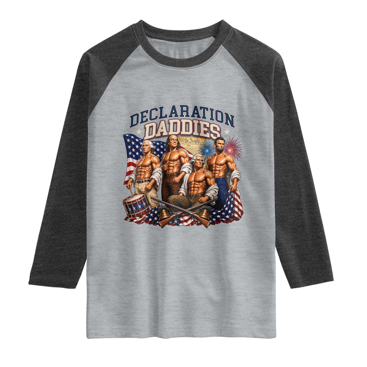 1776 America Declaration Daddies Patriotic Raglan Shirt Funny Buff Founding Fathers Muscular Patriots
