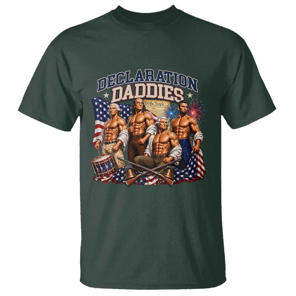 1776 America Declaration Daddies Patriotic T Shirt Funny Buff Founding Fathers Muscular Patriots