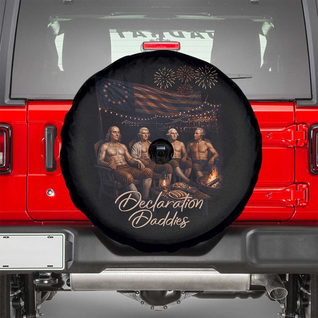 Declaration Daddies Campfire Gathering Graphic Spare Tire Cover Shirtless Founding Fathers Patriotic Summer 4th of July Celebration