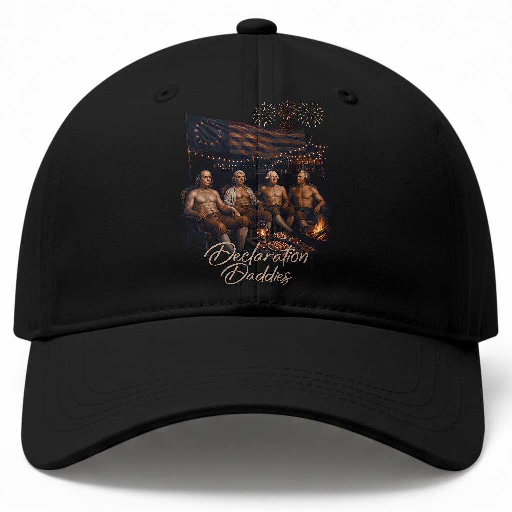 Declaration Daddies Campfire Gathering Graphic Baseball Cap Shirtless Founding Fathers Patriotic Summer 4th of July Celebration