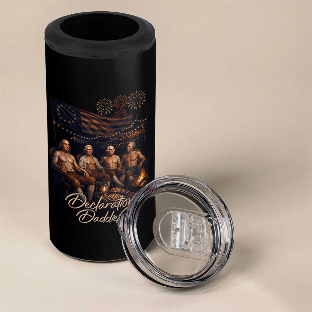 Declaration Daddies Campfire Gathering Graphic 4 in 1 Can Cooler Tumbler Shirtless Founding Fathers Patriotic Summer 4th of July Celebration
