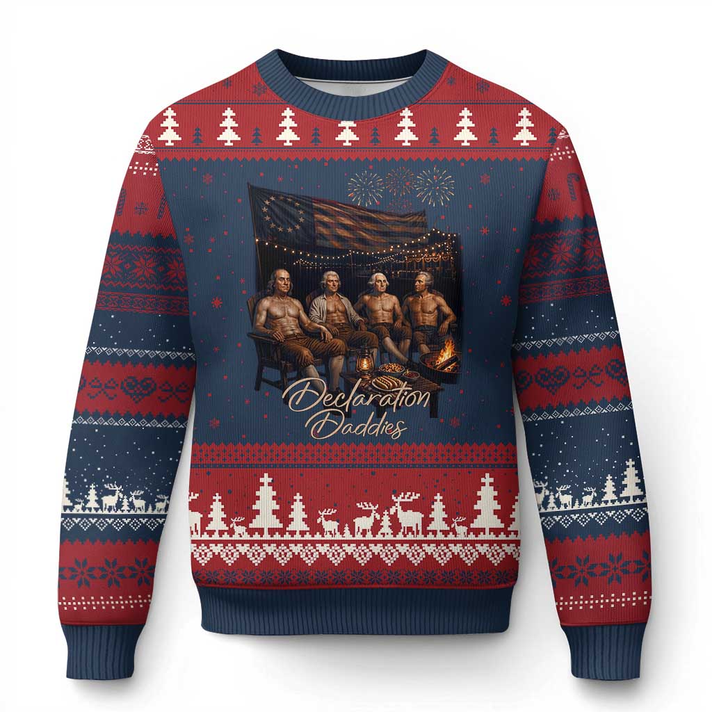 Declaration Daddies Campfire Gathering Graphic Ugly Christmas Sweater Shirtless Founding Fathers Patriotic Summer 4th of July Celebration