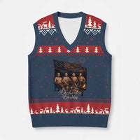 Declaration Daddies Campfire Gathering Graphic V-Neck Knit Sweater Vest Shirtless Founding Fathers Patriotic Summer 4th of July Celebration