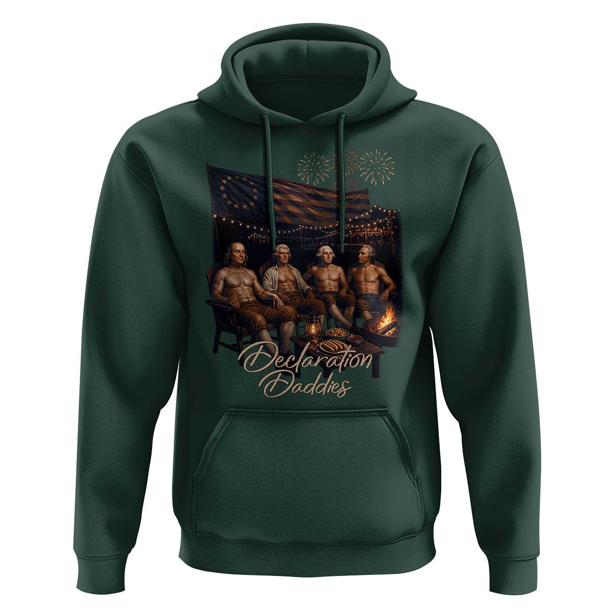 Declaration Daddies Campfire Gathering Graphic Hoodie Shirtless Founding Fathers Patriotic Summer 4th of July Celebration