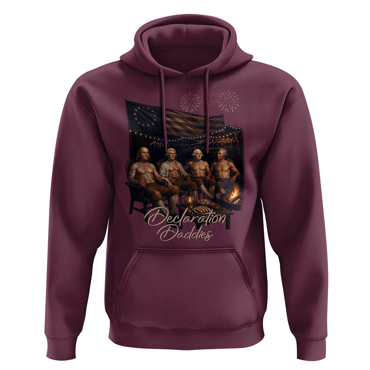 Declaration Daddies Campfire Gathering Graphic Hoodie Shirtless Founding Fathers Patriotic Summer 4th of July Celebration