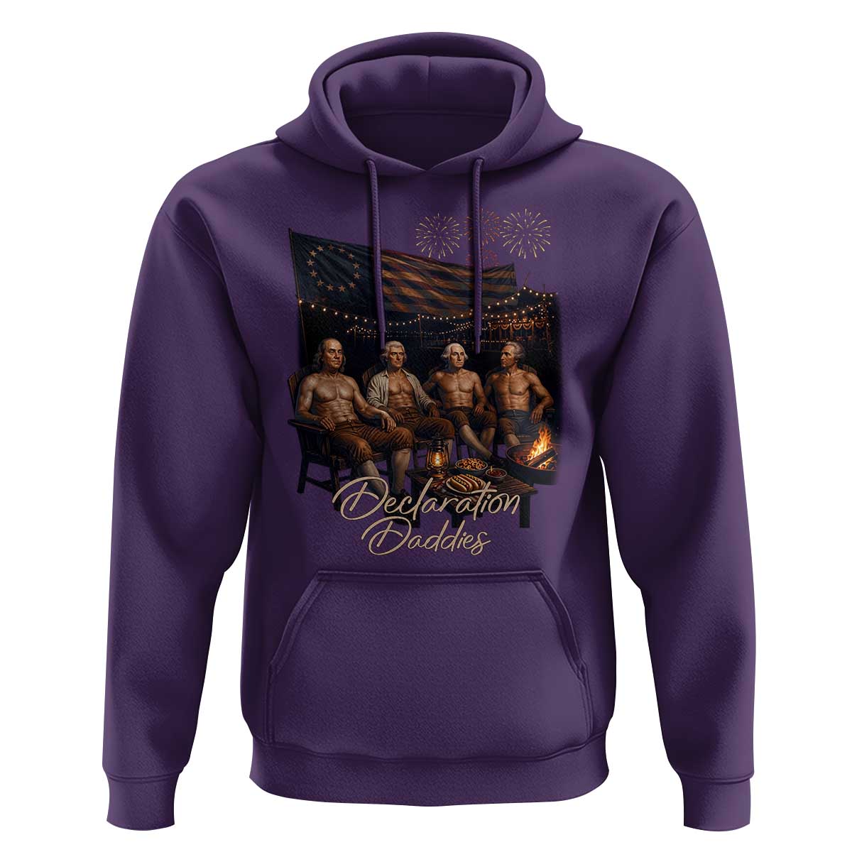 Declaration Daddies Campfire Gathering Graphic Hoodie Shirtless Founding Fathers Patriotic Summer 4th of July Celebration