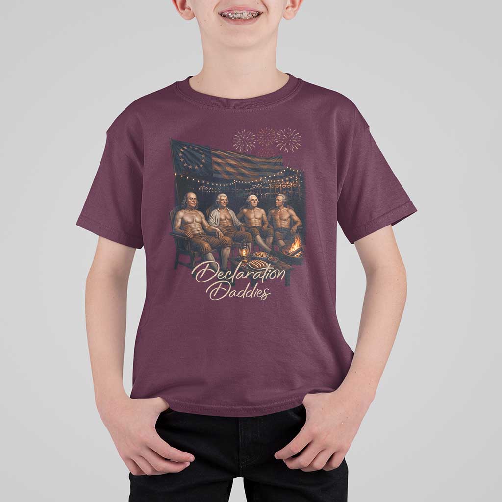Declaration Daddies Campfire Gathering Graphic T Shirt For Kid Shirtless Founding Fathers Patriotic Summer 4th of July Celebration
