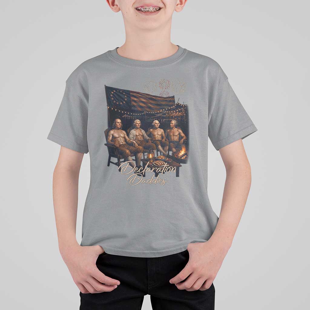 Declaration Daddies Campfire Gathering Graphic T Shirt For Kid Shirtless Founding Fathers Patriotic Summer 4th of July Celebration