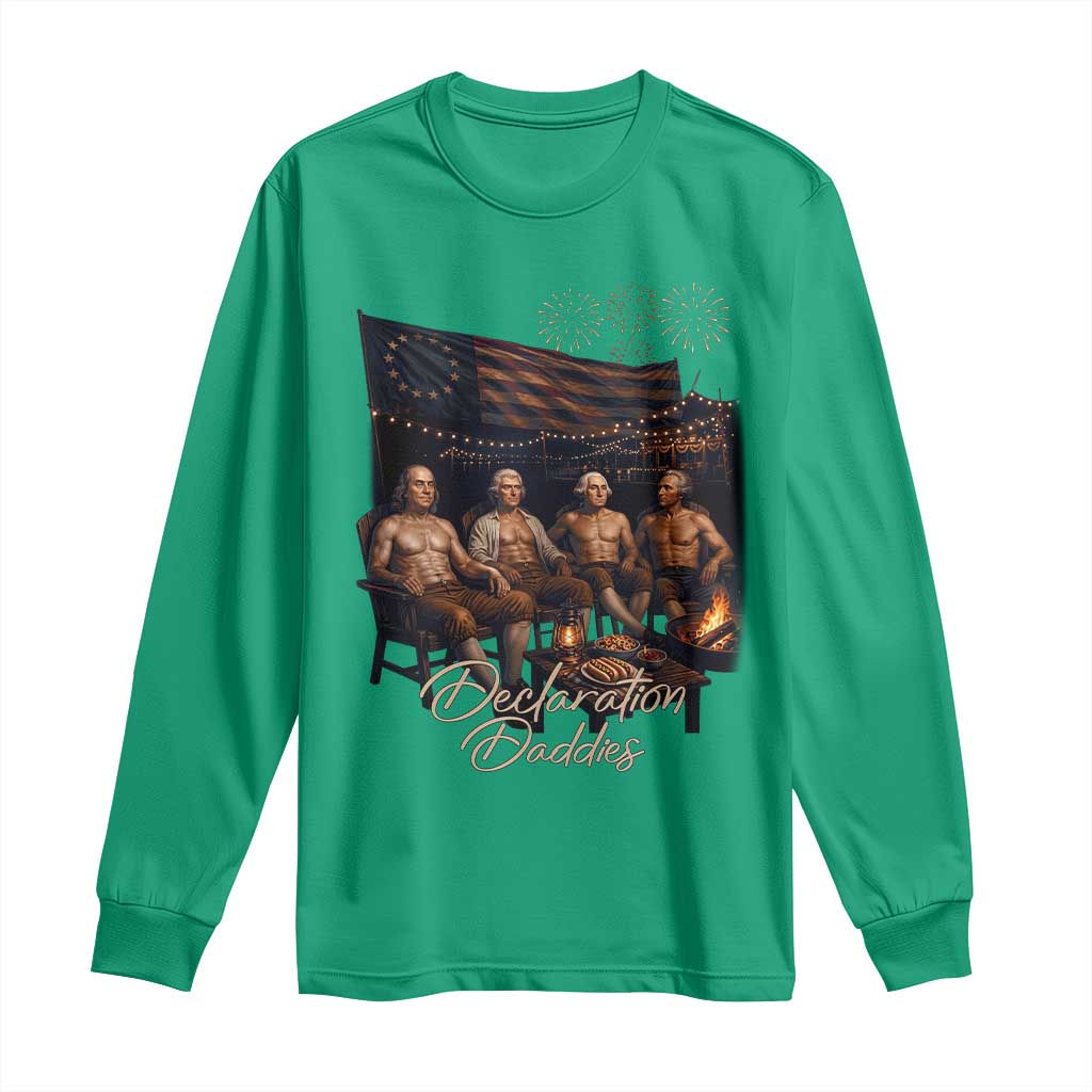 Declaration Daddies Campfire Gathering Graphic Long Sleeve Shirt Shirtless Founding Fathers Patriotic Summer 4th of July Celebration