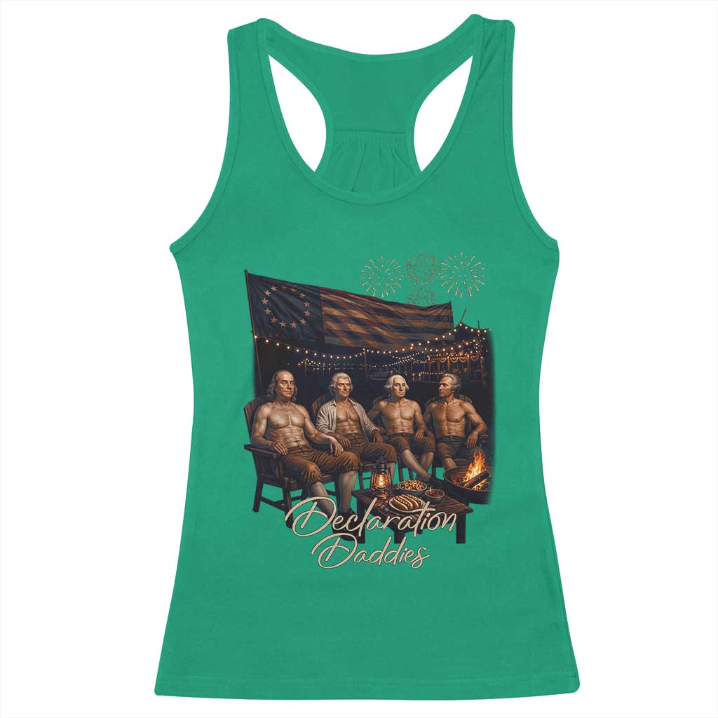 Declaration Daddies Campfire Gathering Graphic Racerback Tank Top Shirtless Founding Fathers Patriotic Summer 4th of July Celebration
