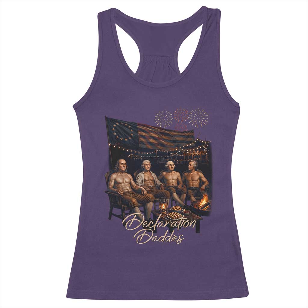 Declaration Daddies Campfire Gathering Graphic Racerback Tank Top Shirtless Founding Fathers Patriotic Summer 4th of July Celebration