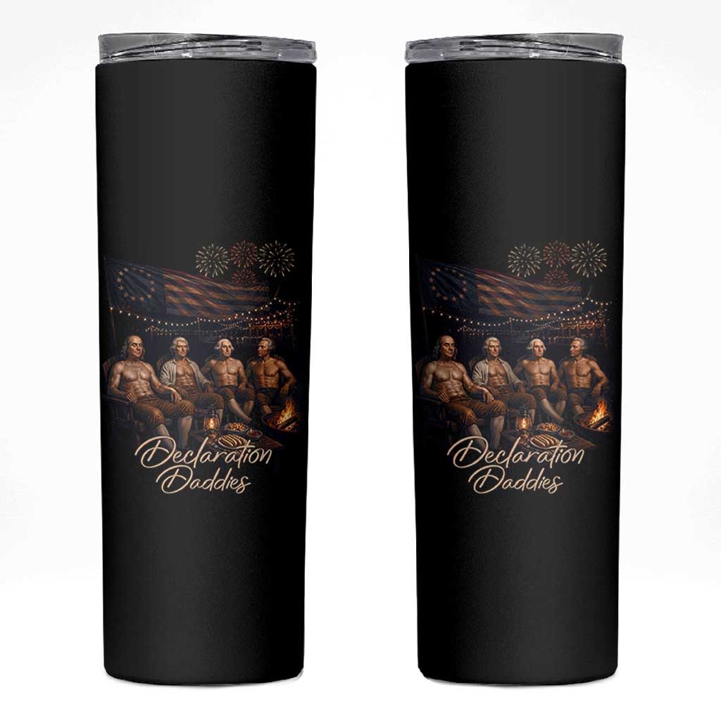 Declaration Daddies Campfire Gathering Graphic Skinny Tumbler Shirtless Founding Fathers Patriotic Summer 4th of July Celebration