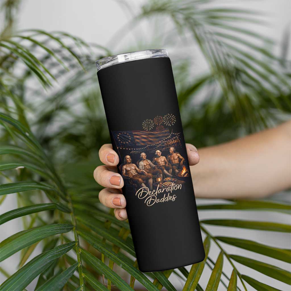 Declaration Daddies Campfire Gathering Graphic Skinny Tumbler Shirtless Founding Fathers Patriotic Summer 4th of July Celebration