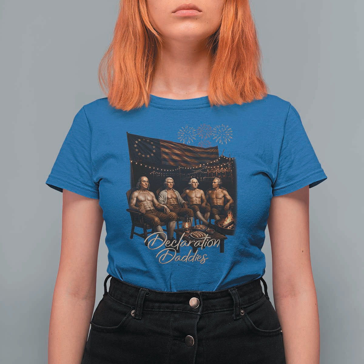Declaration Daddies Campfire Gathering Graphic T Shirt For Women Shirtless Founding Fathers Patriotic Summer 4th of July Celebration