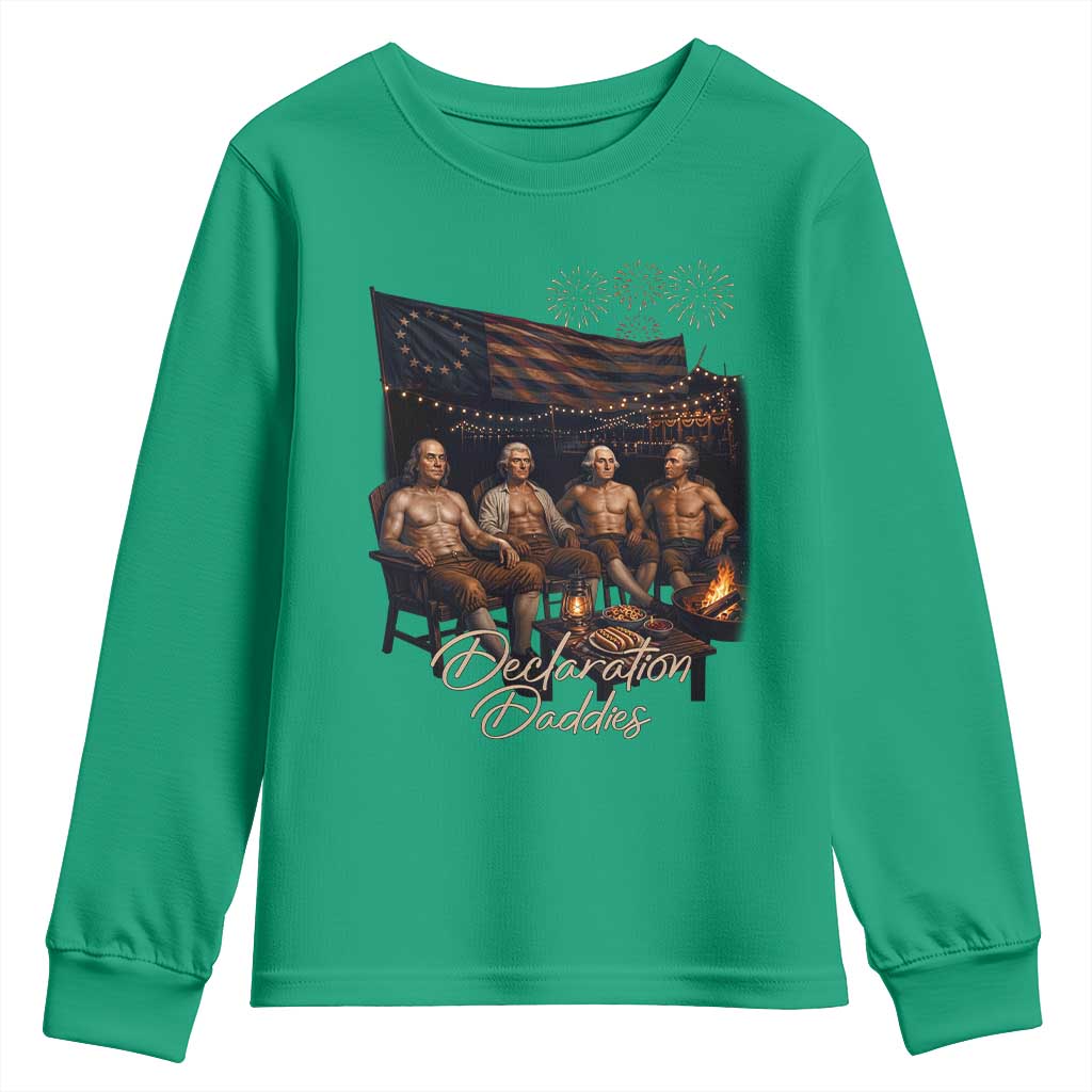 Declaration Daddies Campfire Gathering Graphic Youth Sweatshirt Shirtless Founding Fathers Patriotic Summer 4th of July Celebration