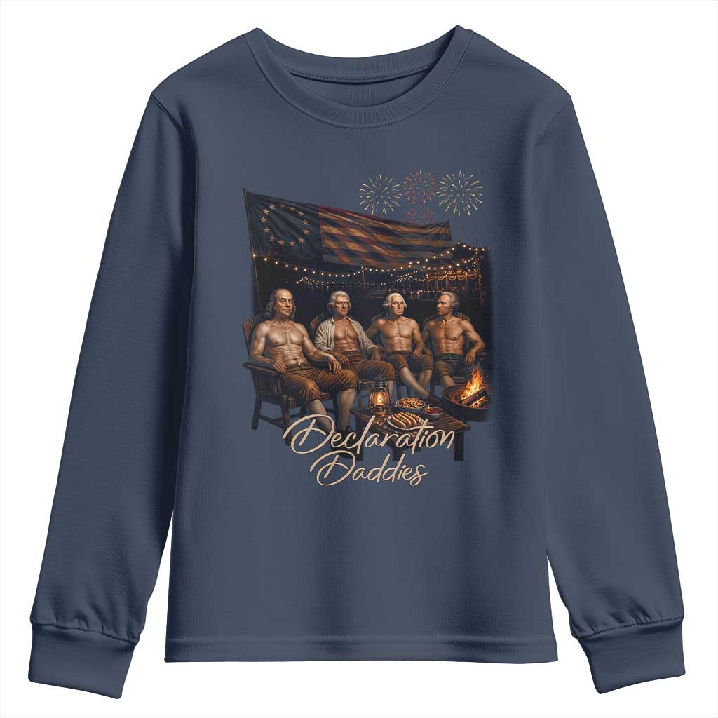 Declaration Daddies Campfire Gathering Graphic Youth Sweatshirt Shirtless Founding Fathers Patriotic Summer 4th of July Celebration