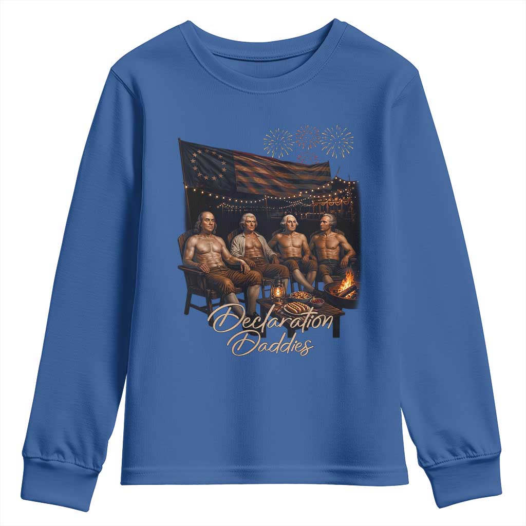 Declaration Daddies Campfire Gathering Graphic Youth Sweatshirt Shirtless Founding Fathers Patriotic Summer 4th of July Celebration