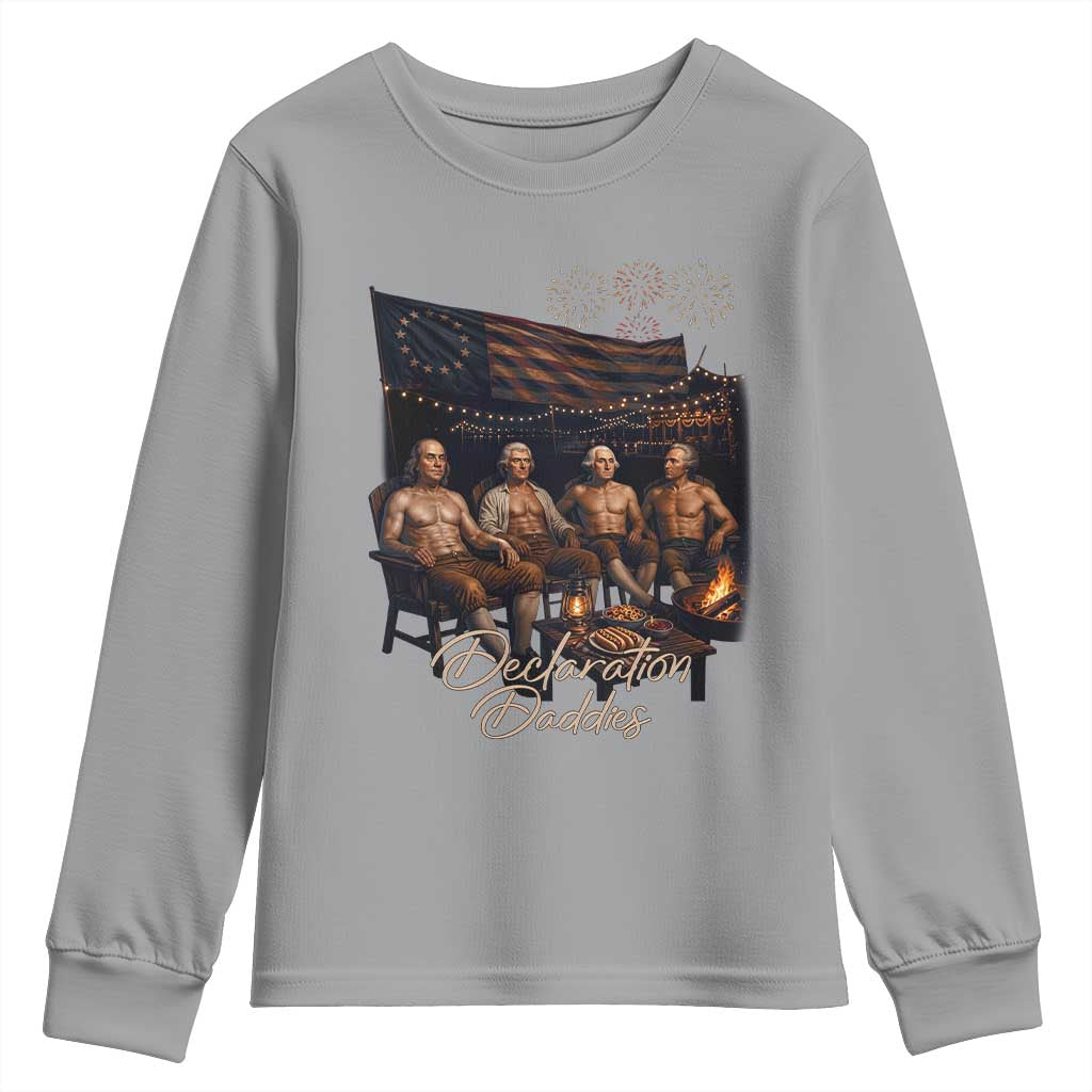 Declaration Daddies Campfire Gathering Graphic Youth Sweatshirt Shirtless Founding Fathers Patriotic Summer 4th of July Celebration