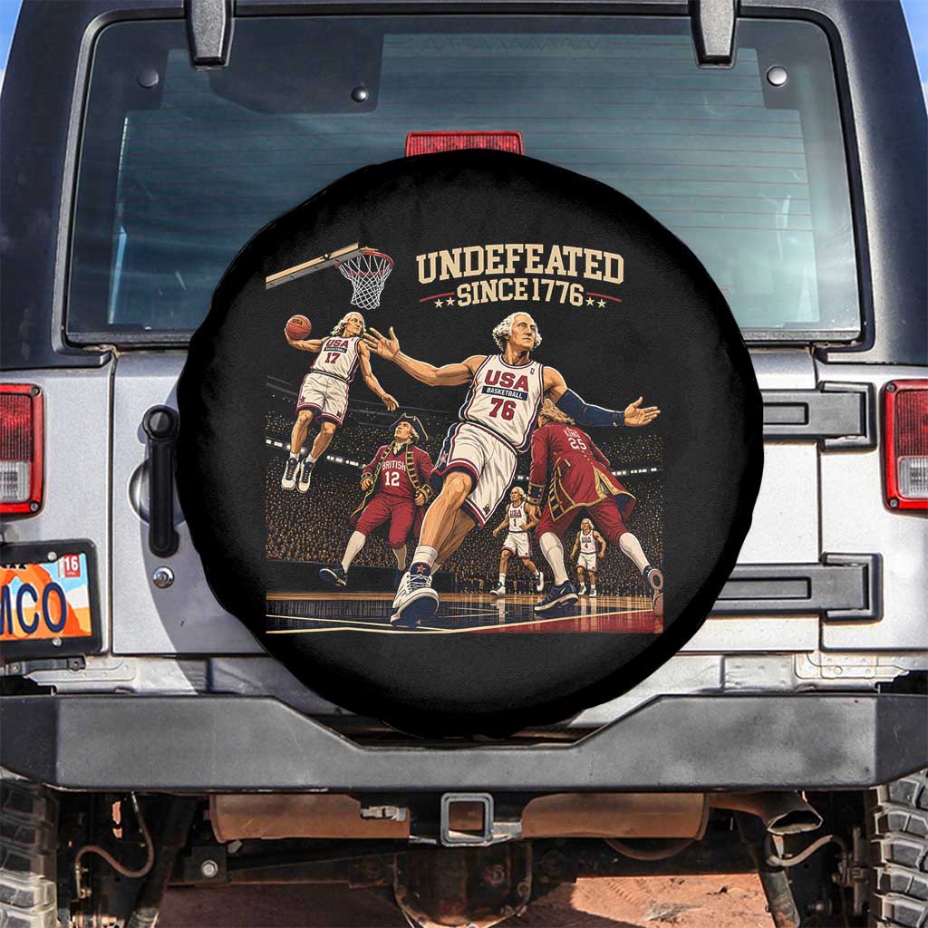 Undefeated Since 1776 George Washington Basketball Spare Tire Cover Funny USA Dream Team Founding Fathers Slam Dunk Patriotic Sports