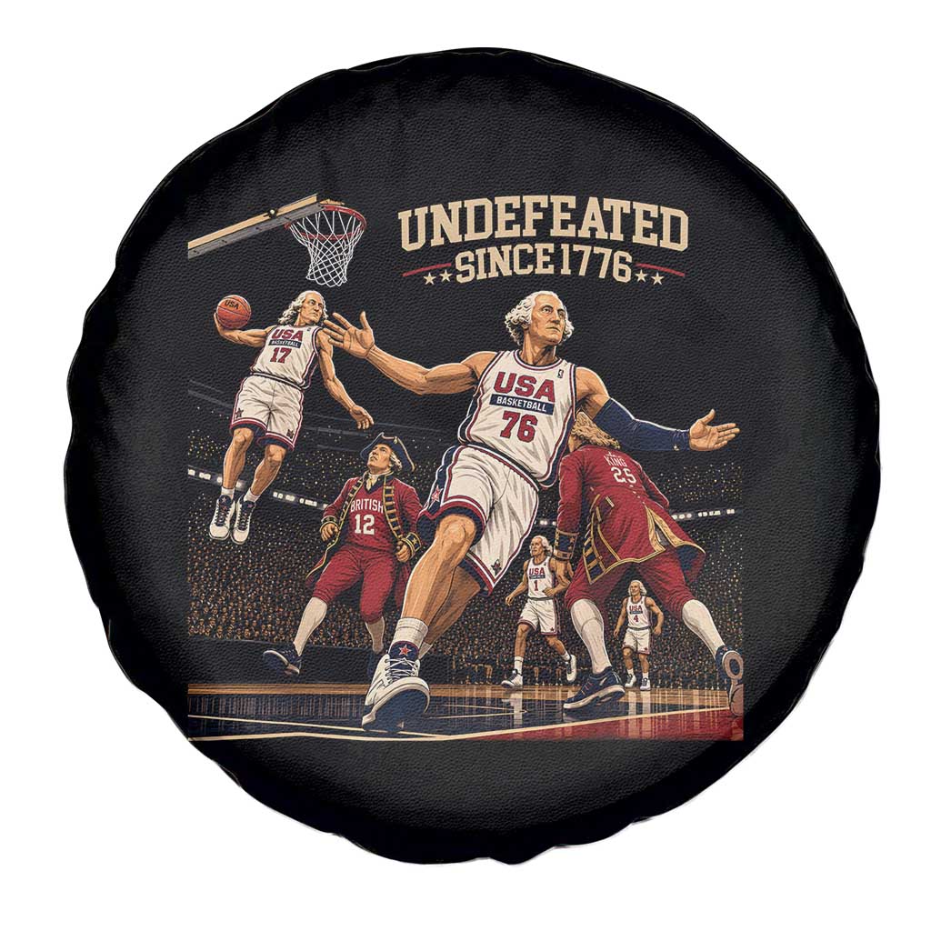 Undefeated Since 1776 George Washington Basketball Spare Tire Cover Funny USA Dream Team Founding Fathers Slam Dunk Patriotic Sports