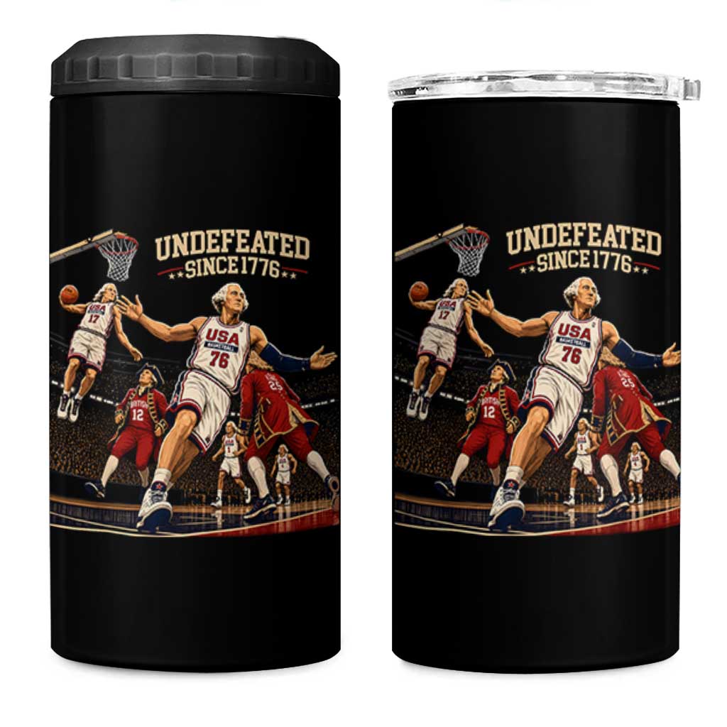Undefeated Since 1776 George Washington Basketball 4 in 1 Can Cooler Tumbler Funny USA Dream Team Founding Fathers Slam Dunk Patriotic Sports