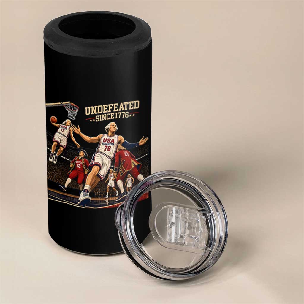 Undefeated Since 1776 George Washington Basketball 4 in 1 Can Cooler Tumbler Funny USA Dream Team Founding Fathers Slam Dunk Patriotic Sports