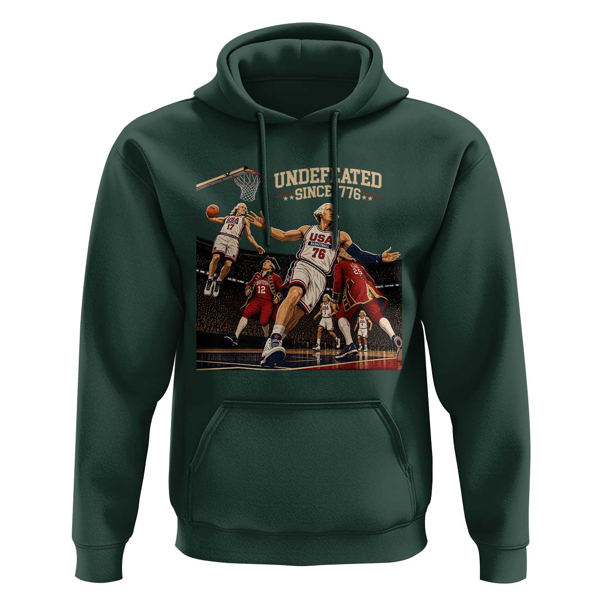 Undefeated Since 1776 George Washington Basketball Hoodie Funny USA Dream Team Founding Fathers Slam Dunk Patriotic Sports