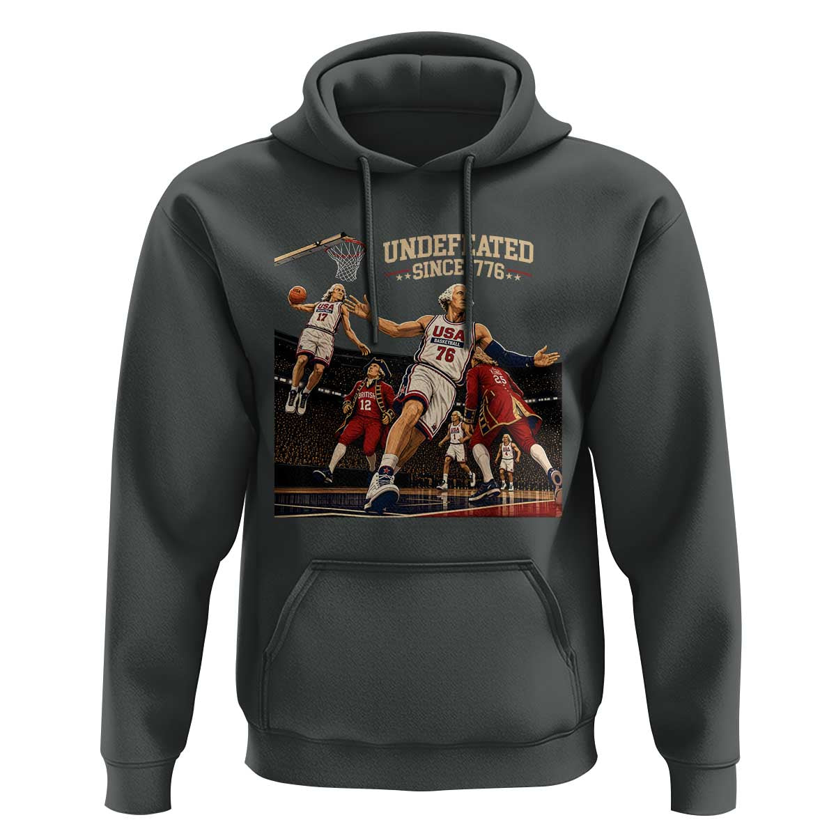 Undefeated Since 1776 George Washington Basketball Hoodie Funny USA Dream Team Founding Fathers Slam Dunk Patriotic Sports