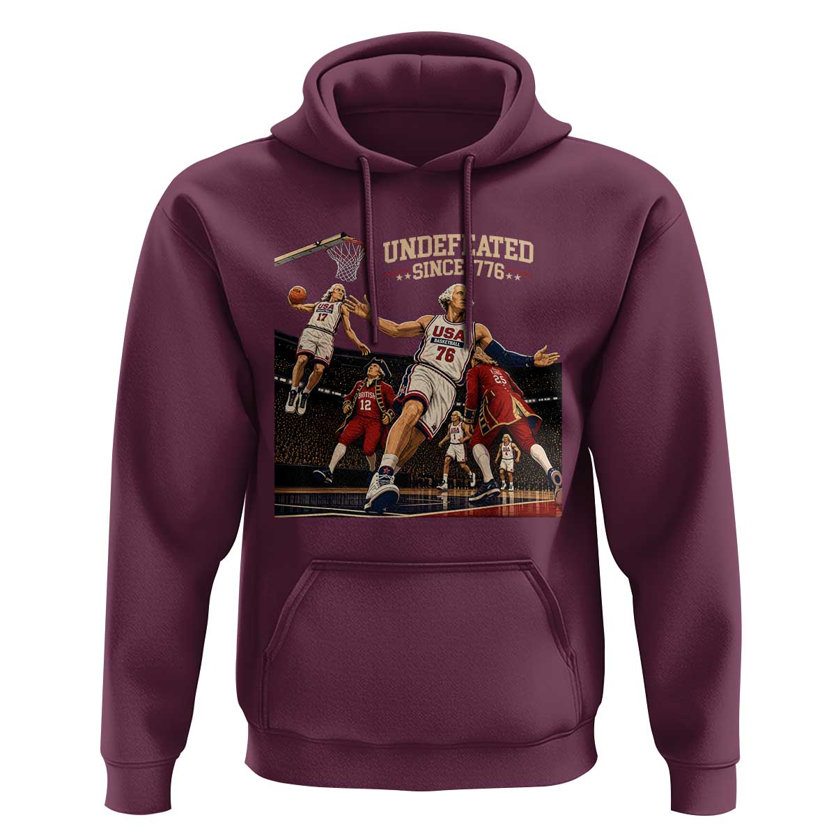 Undefeated Since 1776 George Washington Basketball Hoodie Funny USA Dream Team Founding Fathers Slam Dunk Patriotic Sports