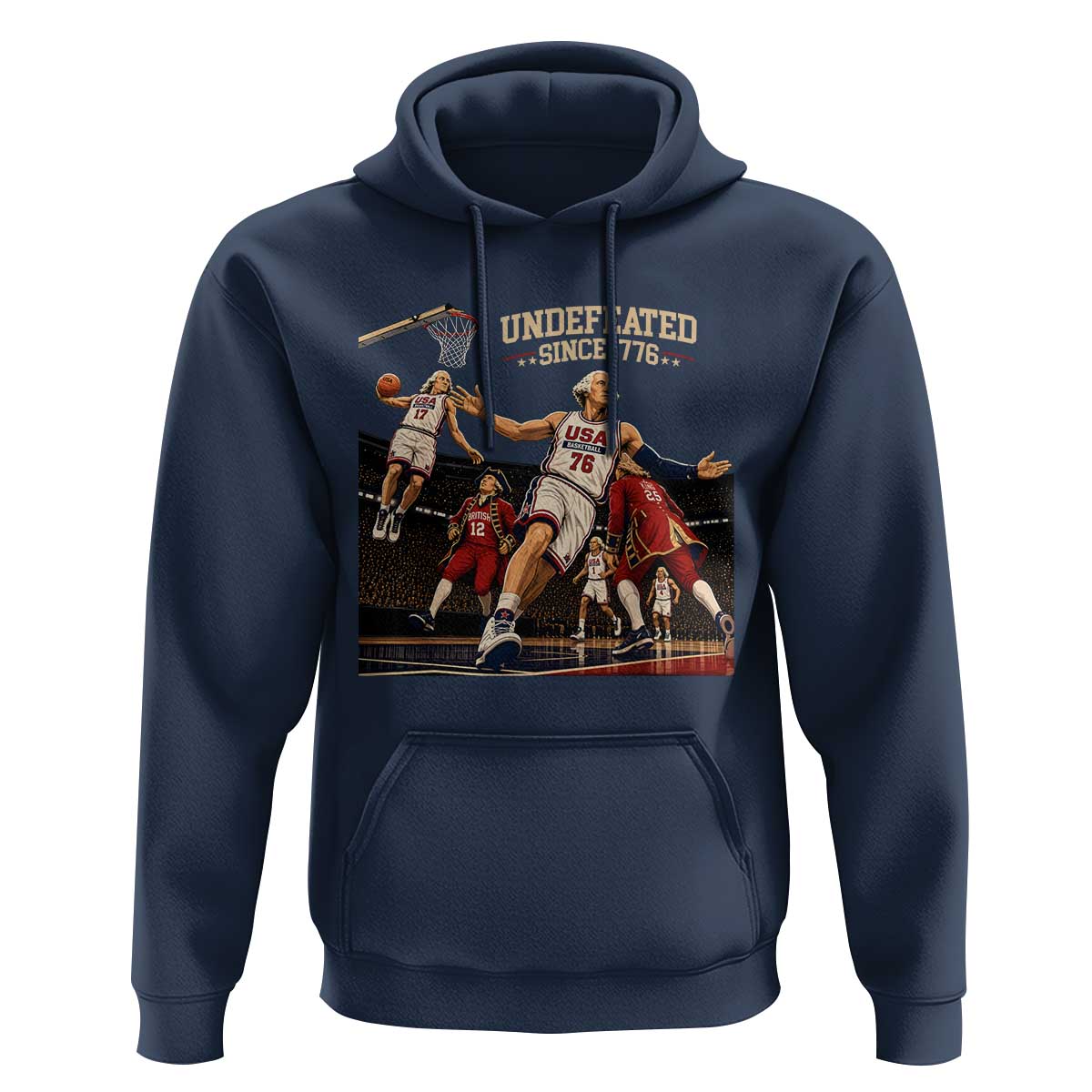 Undefeated Since 1776 George Washington Basketball Hoodie Funny USA Dream Team Founding Fathers Slam Dunk Patriotic Sports