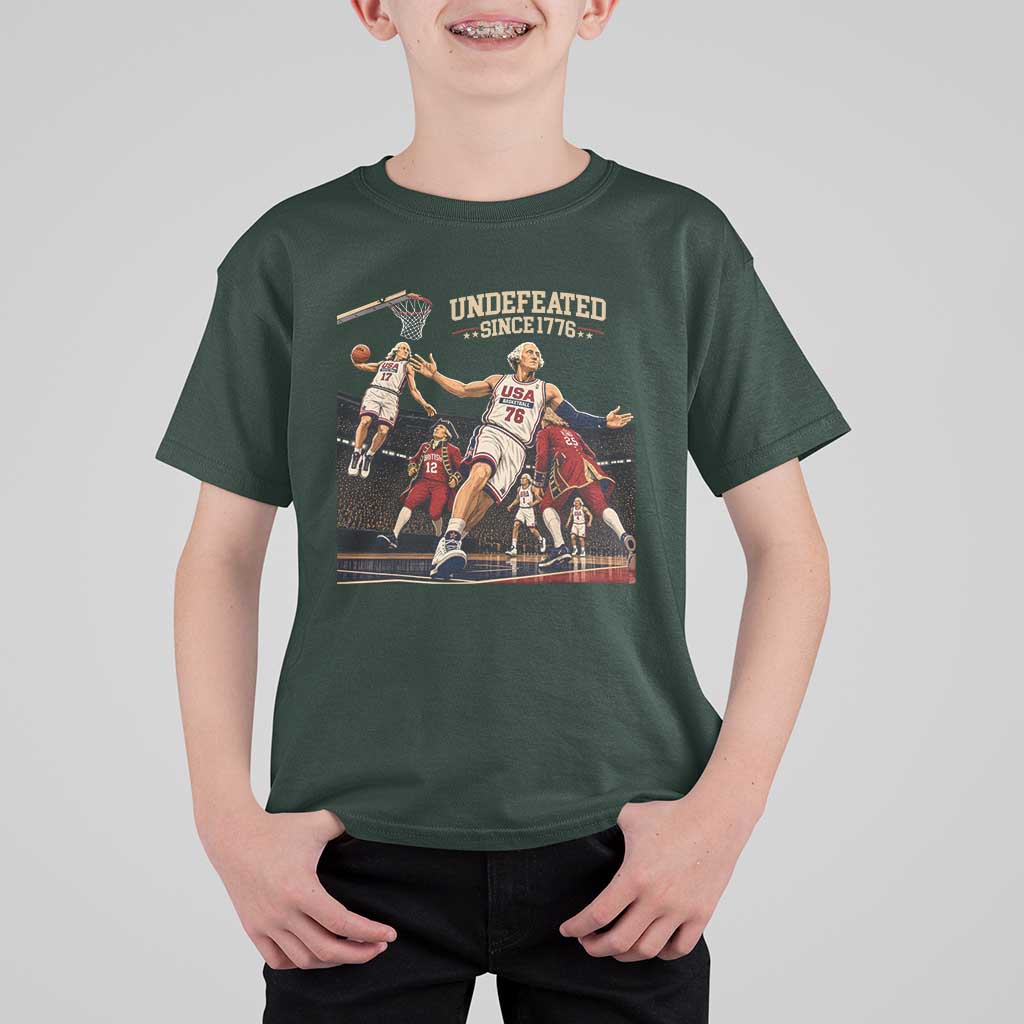 Undefeated Since 1776 George Washington Basketball T Shirt For Kid Funny USA Dream Team Founding Fathers Slam Dunk Patriotic Sports