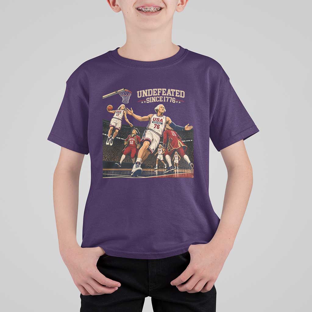 Undefeated Since 1776 George Washington Basketball T Shirt For Kid Funny USA Dream Team Founding Fathers Slam Dunk Patriotic Sports