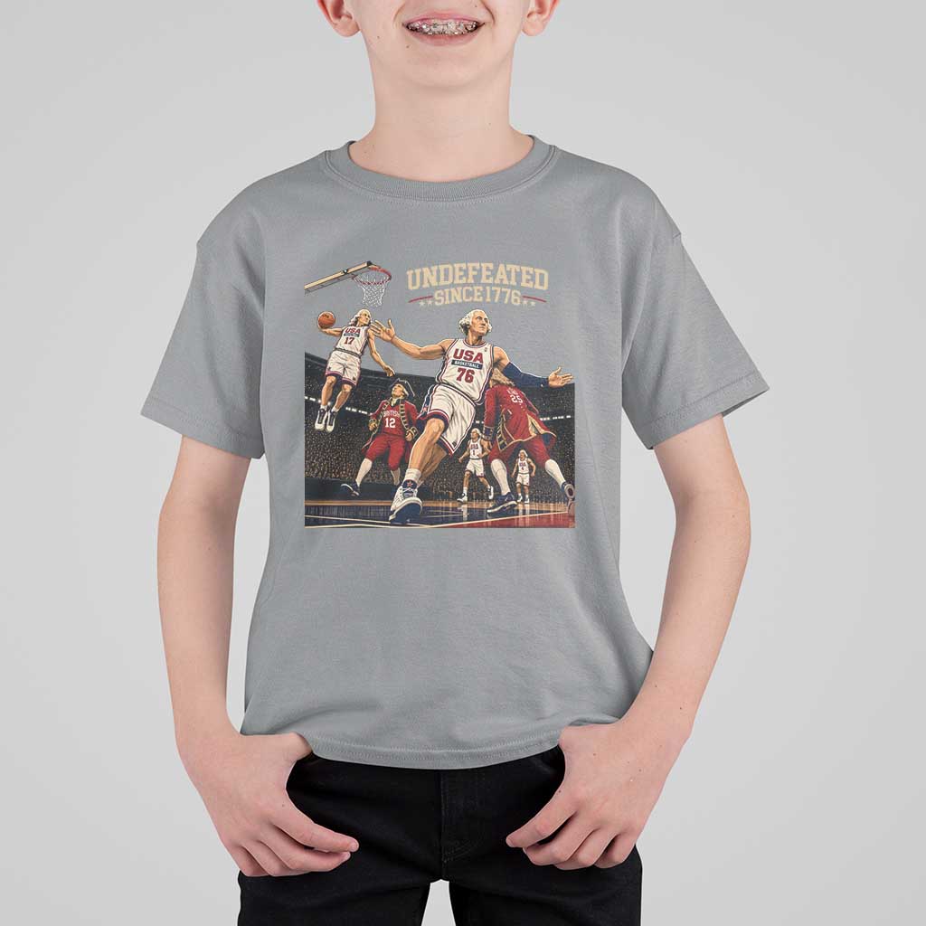 Undefeated Since 1776 George Washington Basketball T Shirt For Kid Funny USA Dream Team Founding Fathers Slam Dunk Patriotic Sports